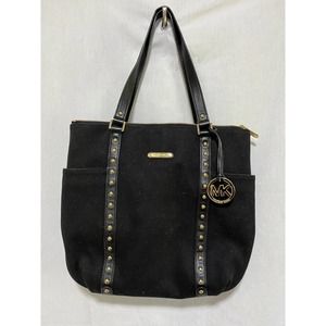Black Cloth Michael Kors Tote Style Pocketbook w/ Gold Details EUC
